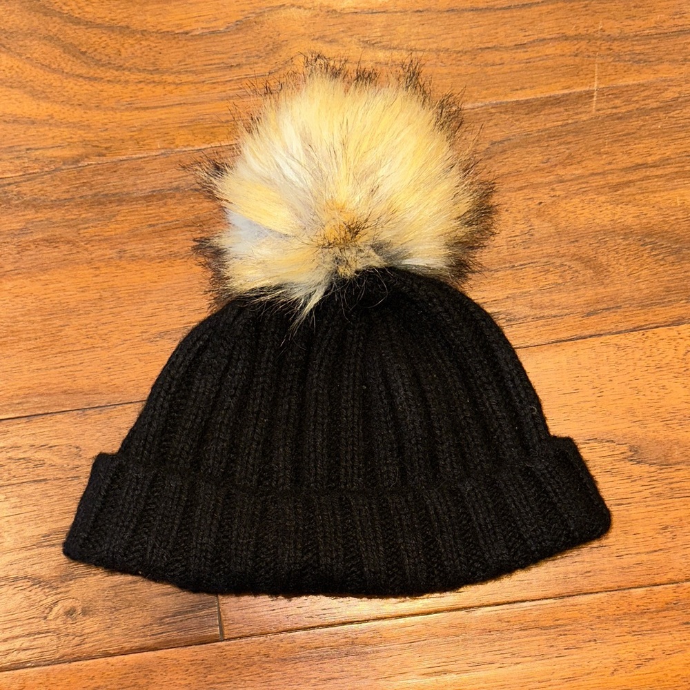 Jcrew Black Knit Pom-Pom Beanie